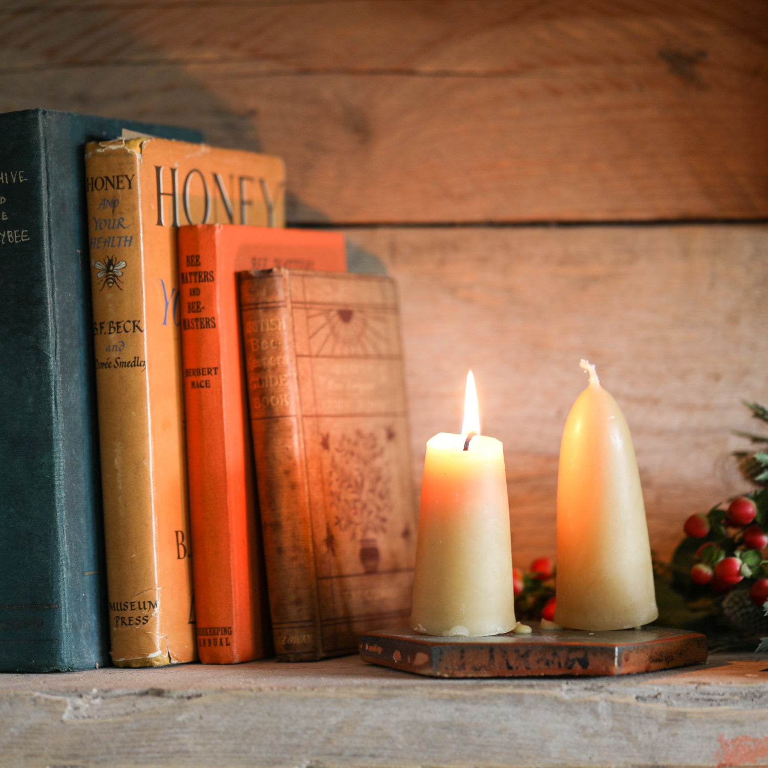 Short Tapered Beeswax candle pair - 100% Pure British Beeswax