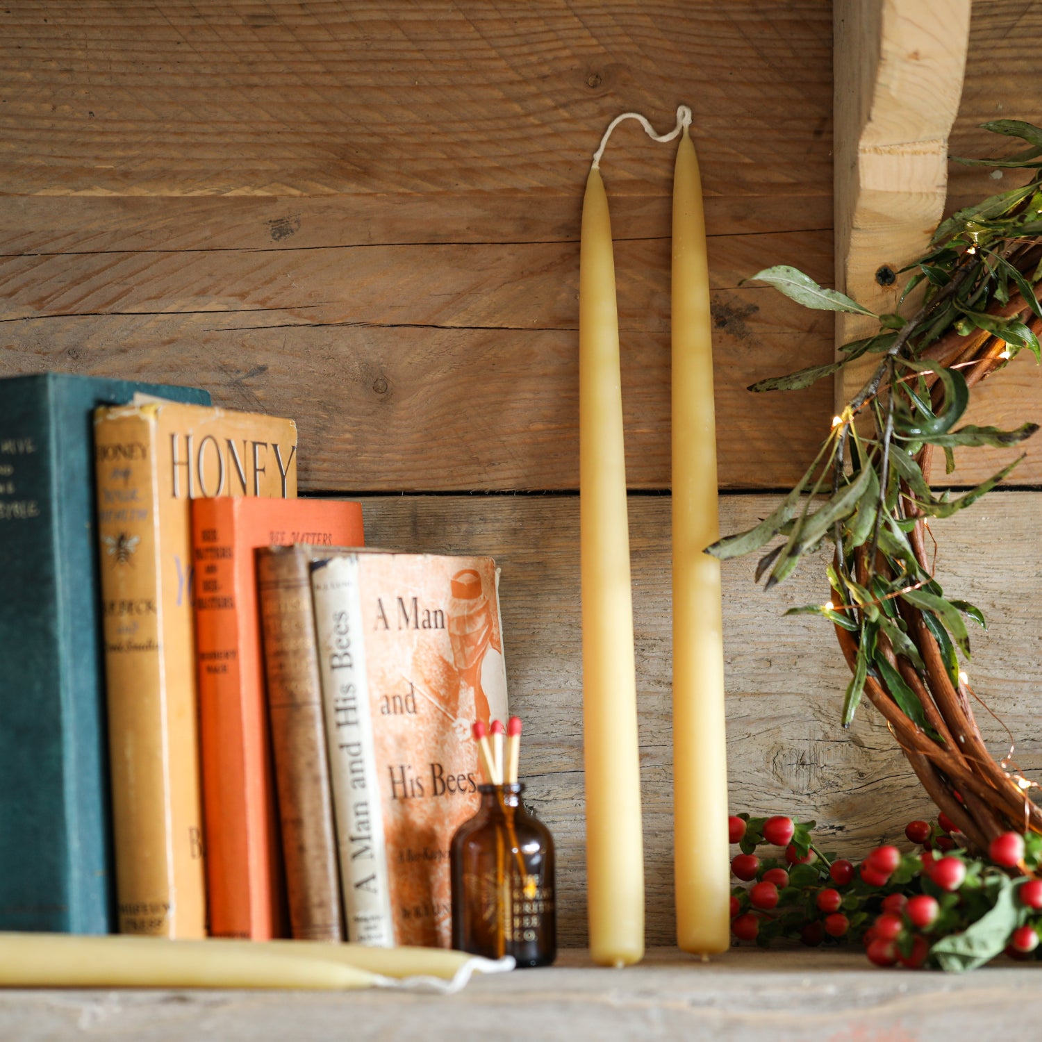 Long Beeswax Dinner Candles Pair  - 100% British Beeswax